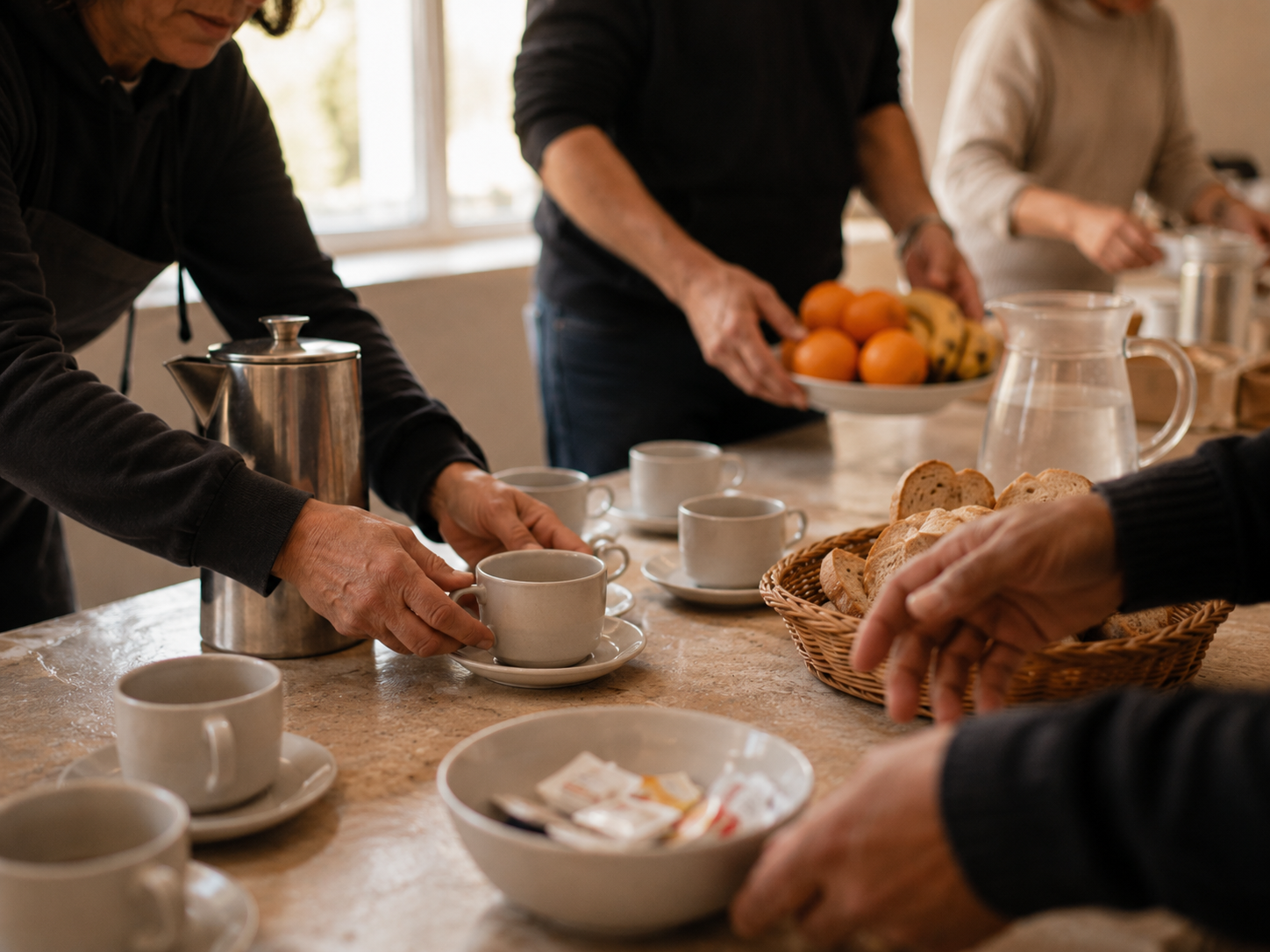 Voluntarios sirviendo comidas